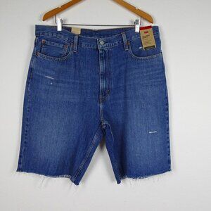 Levi's 469 Loose Shorts Men's Size 38 Blue Denim Cotton Raw Hem